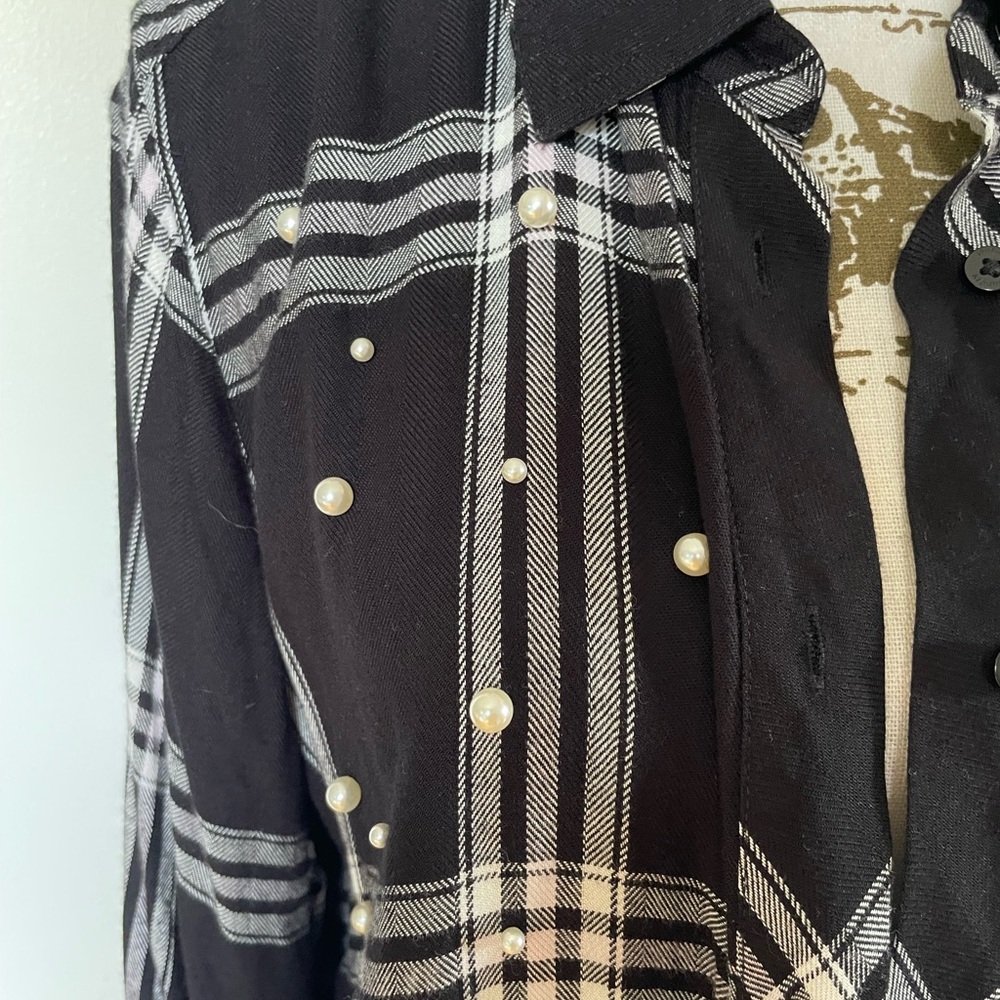 Laundry By Shelli Segal Black and White Plaid Shirt, Size L - Picture 2 of 9